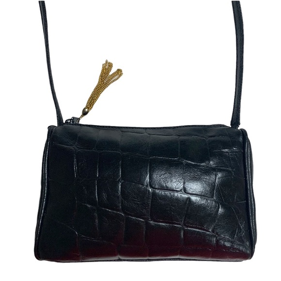 🆕 Vintage Black Leather Alligator Look Fashion Shoulder Bag Crossbody Purse - Picture 3 of 9